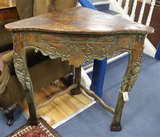 An 18th century French rococo carved corner table W.88cm